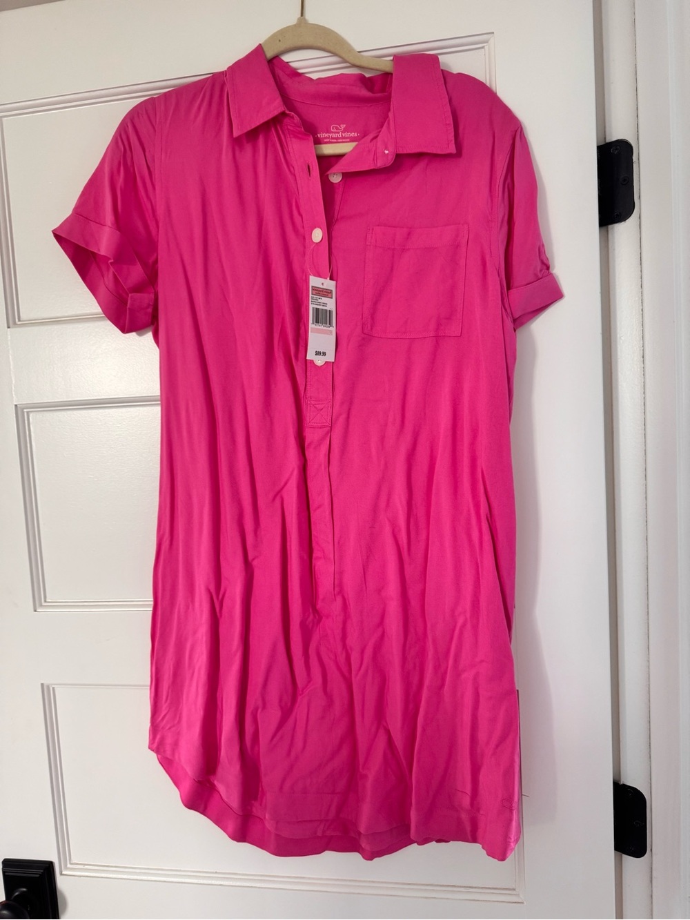 Women’s Short-Sleeve Collared shirt dress - Hot Pink